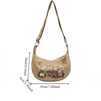 Crossbody Bag Girls Trendy Cartoon Teddy Bear Saddle Bag Large Capacity Fashionable Canvas Dumpling