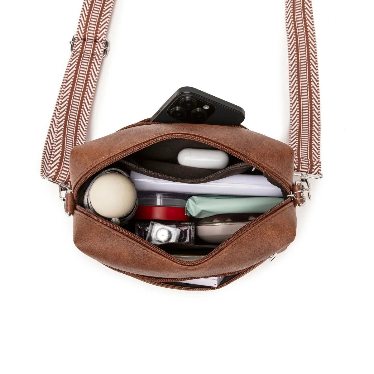 Retro Casual Soft Leather Color Contrast Widened Shoulder Belt Diagonal Cross Bag All Women - Soft