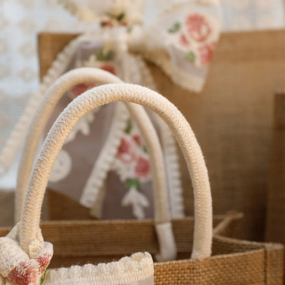 Burlap Jute Tote Bag with Lace Ribbon – Reusable Gift & Shopping Bag