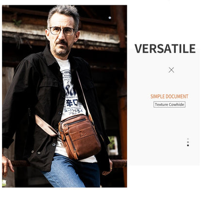 Cofskin Men S Shoulder Diagonal Cross Bag Retro Style Vertical Square Large Capacity Multi-Function