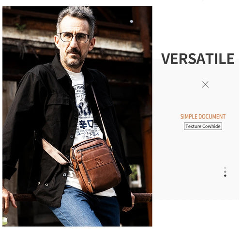 Cofskin Men S Shoulder Diagonal Cross Bag Retro Style Vertical Square Large Capacity Multi-Function