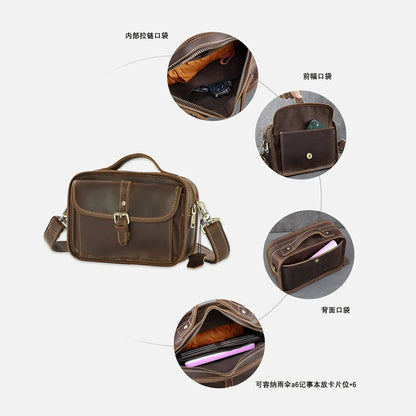 Genuine Leather Men S Crossbody Top Layer Cowhide Messenger Bag Square Retro Hand-Held