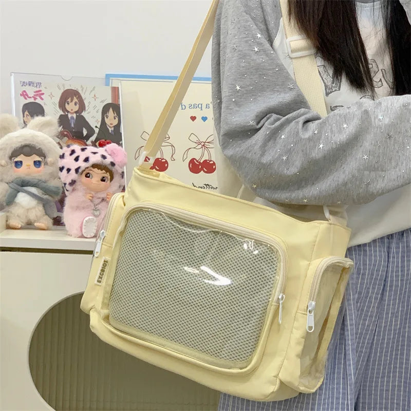 Trendy Transparent Crossbody Bag Girls Large Capacity Shoulder Bags Fashionable School Style Texture