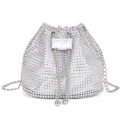 Rhinestone Bucket Bag – Women's Sparkling Drawstring Crossbody Purse