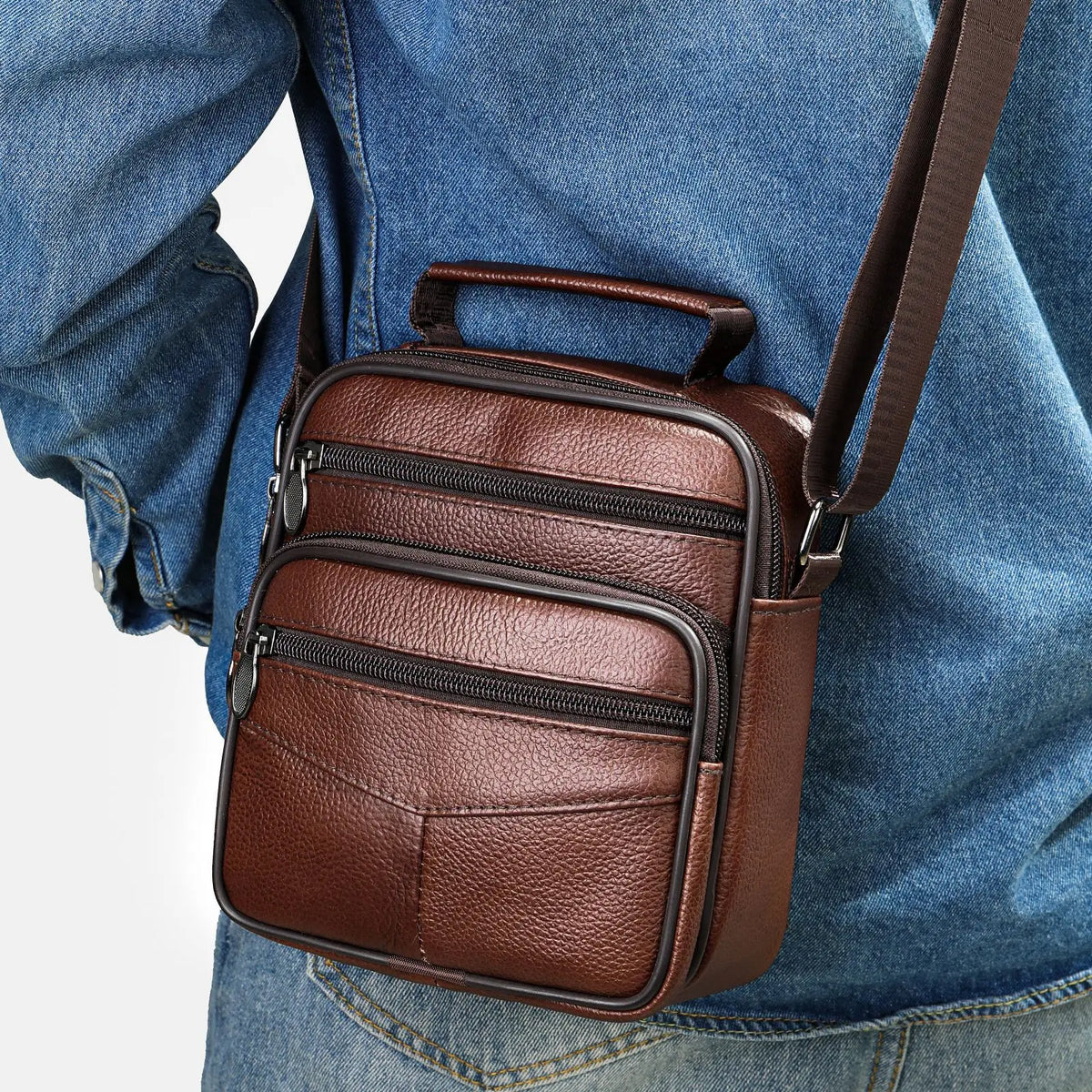 Head Layer Cowhide Shoulder Bag Men Business Commuting Large Capacity Leather Crossbody