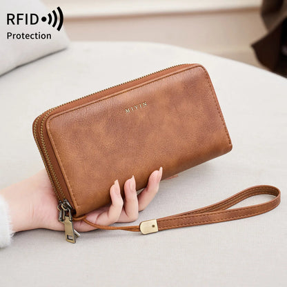 Rfid Anti-Theft Brush Ladies Purse Double Zipper Large Capacity Long Retro Hand