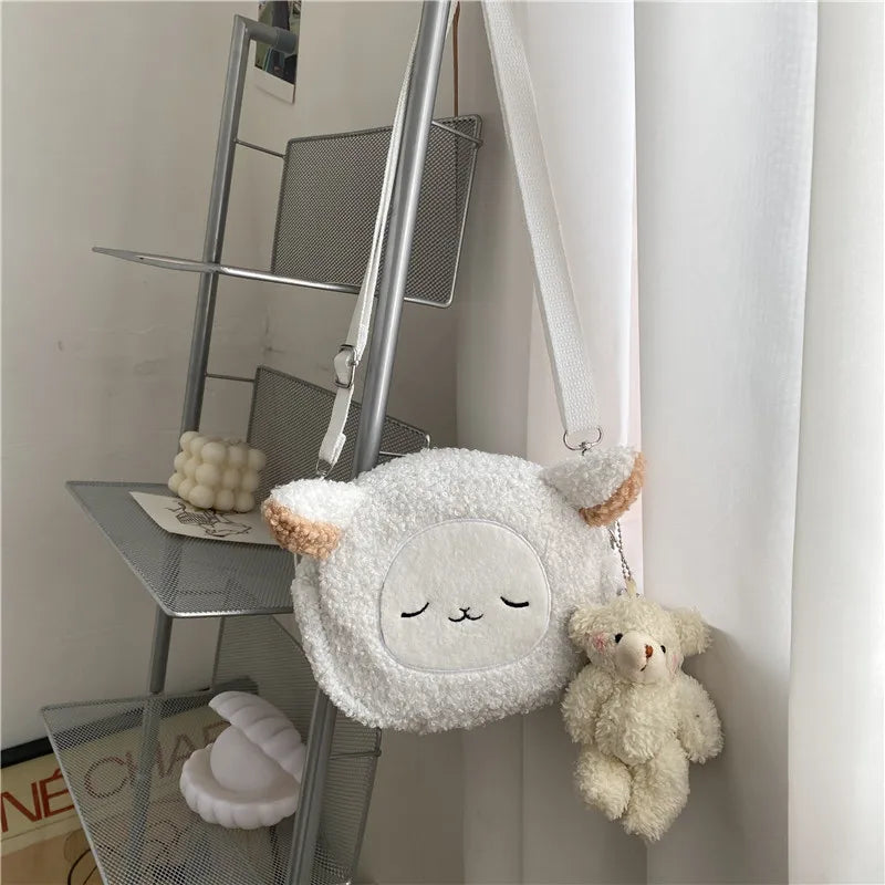 Cute Plush Bear Crossbody Bag – Soft Fluffy Purse with Bear Charm