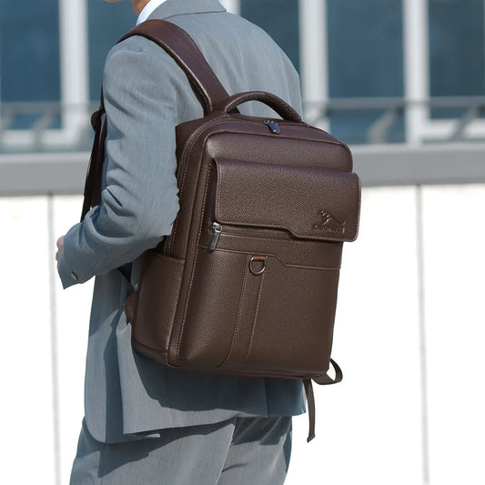 15-Inch Computer Bag Pu Leather Men S Travel Backpack Business - Waterproof