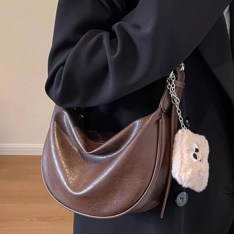 Faux Leather Crescent Crossbody Bag – Women's Casual Shoulder Bag
