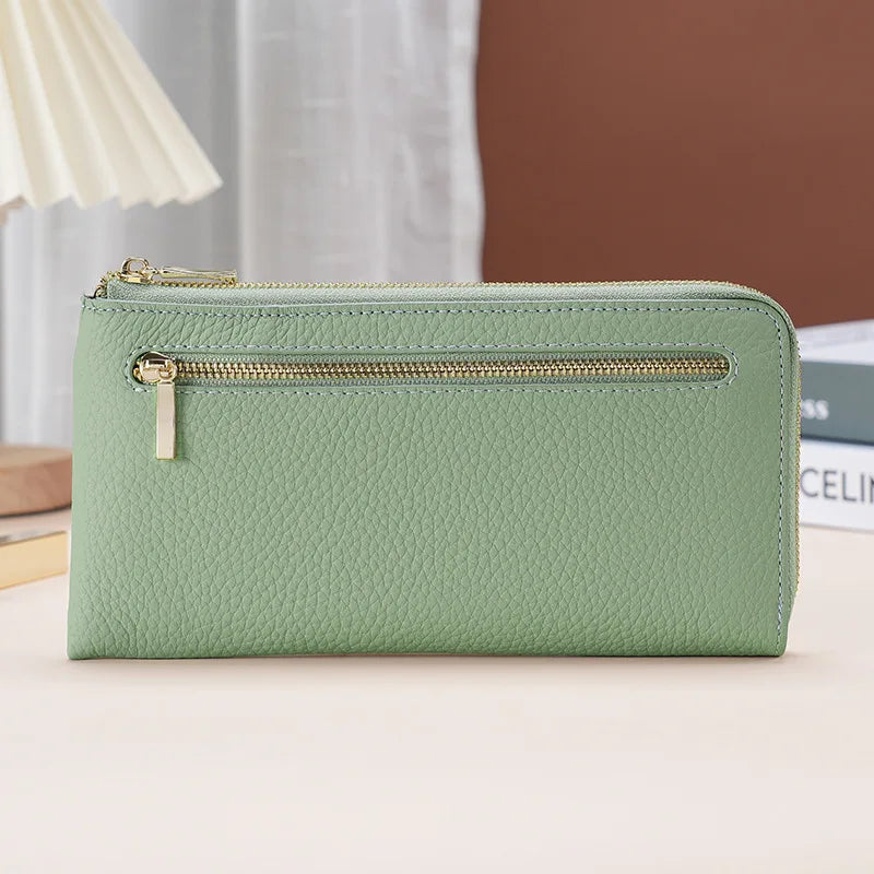 Thin Light Zipper Wallet Leather Women S Wallet Long Rfid Anti-Theft Brush