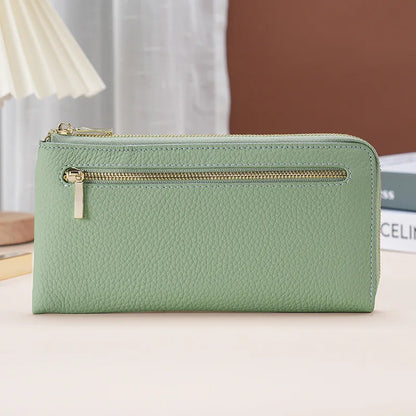 Thin Light Zipper Wallet Leather Women S Wallet Long Rfid Anti-Theft Brush