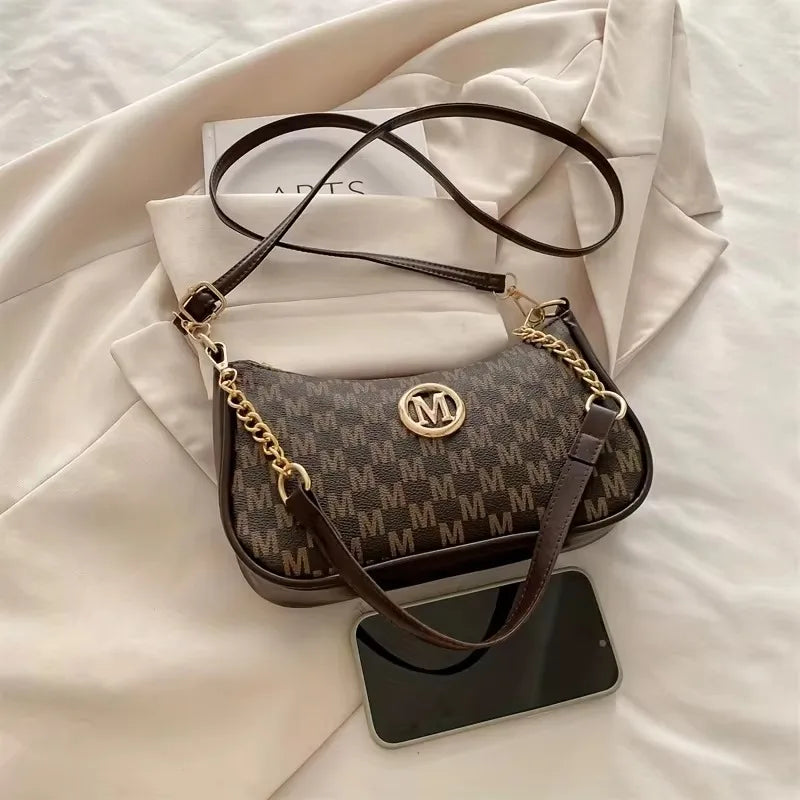 Crossbody Shoulder Bag for Women – Monogram Chain Strap Handbag