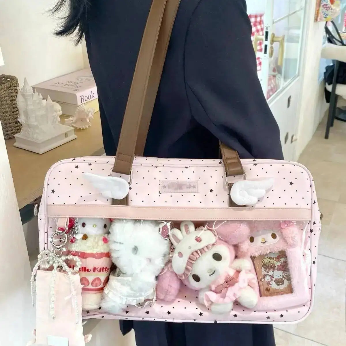 Lace Ita Bag Large Capacity – Transparent Pocket Shoulder Bag for Badge Display