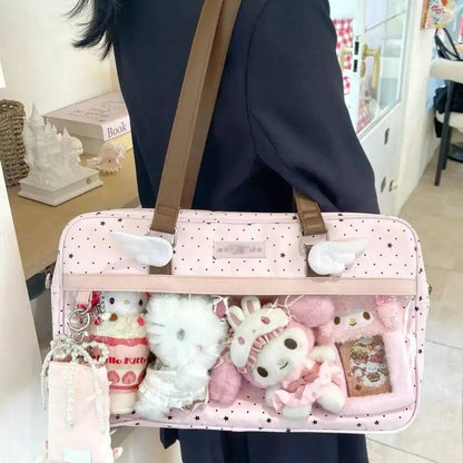Lace Ita Bag Large Capacity – Transparent Pocket Shoulder Bag for Badge Display