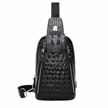 Men S Large Capacity Leather Breast Bag Head Layer Shoulder Oblique Cross Chest Crocodile