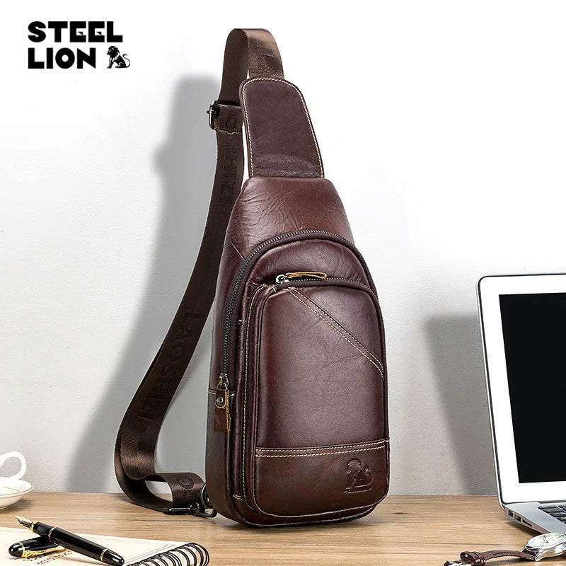 Men S Genuine Leather Chest Bag Top Layer Cowhide Casual Men S Crossbody Large Capacity