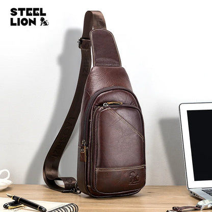 Men S Genuine Leather Chest Bag Top Layer Cowhide Casual Men S Crossbody Large Capacity