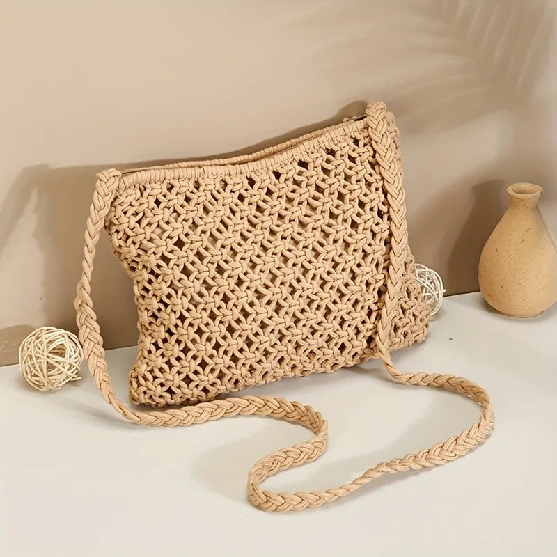 Bohemian Woven Rope Crossbody Bag with Tassel Detail