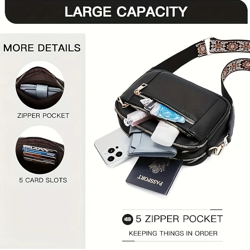 PU Leather Crossbody Bag – Multi-Pocket Women's Shoulder Bag