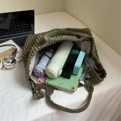 Corduroy Tote Bag Your Perfect Summer Companion Crossbody Blending Soft Texture Spacious Design