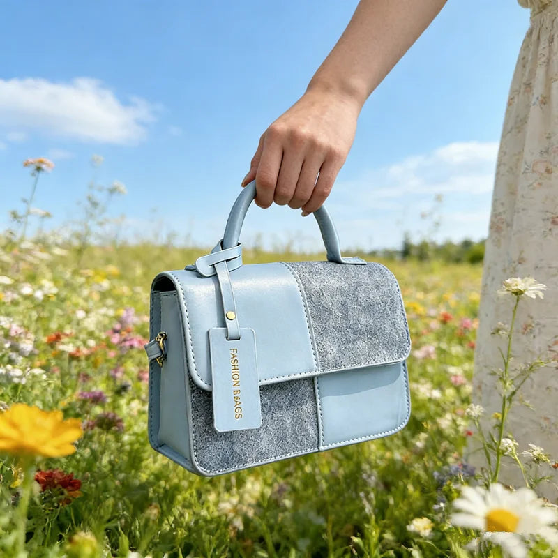 Patchwork Leather Crossbody Bag – Vintage Top Handle Purse