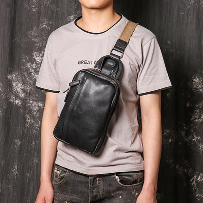 Men S Oil-Leather Chest Bag Genuine Leather Women S Single-Shoulder Small Backpack