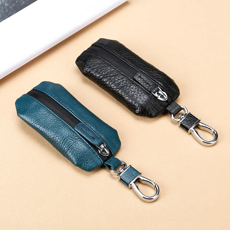 Genuine Leather Car Key Case Cowhide Lychee Pattern Universal Car Key Cover - Waterproof