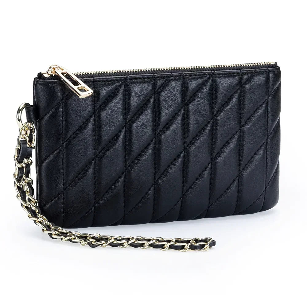 Leather Clutch Bag Women S Diamond Check Embroidered Long Wallet Multi-Functional Mobile Phone