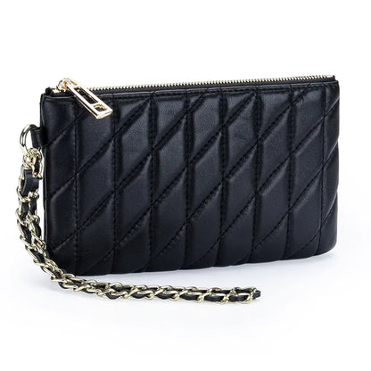 Leather Clutch Bag Women S Diamond Check Embroidered Long Wallet Multi-Functional Mobile Phone