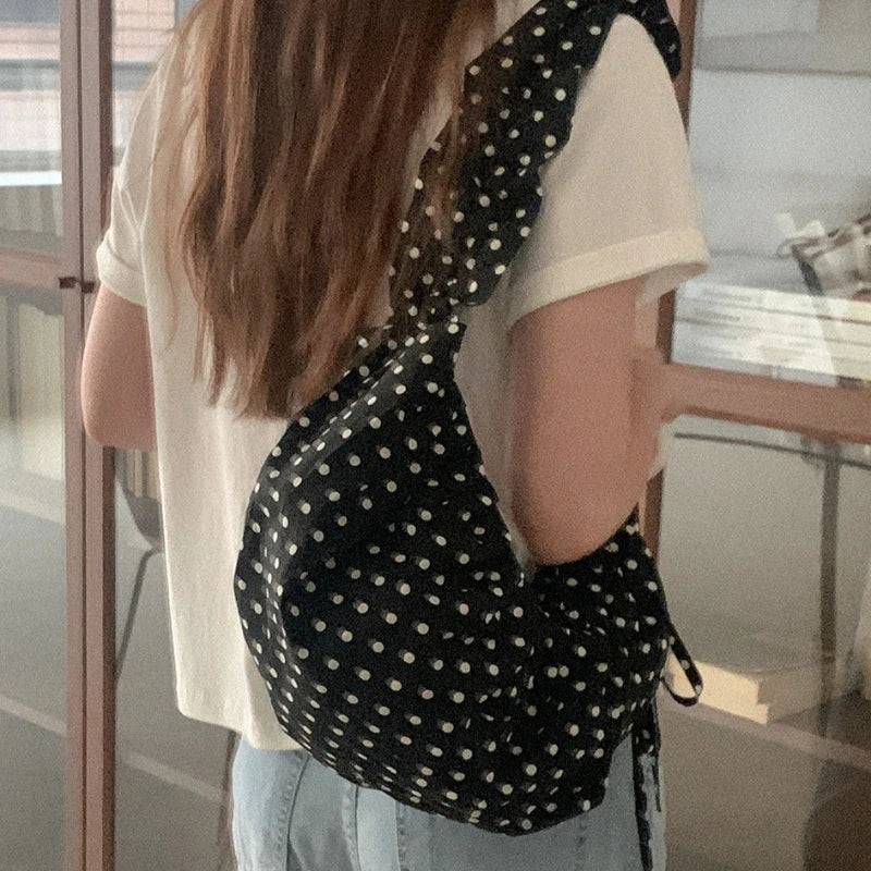 Women Cloud Hobo Bag Large Capacity Polka Dot Shoulder All Matched Vintage Small Tote Party Vacation