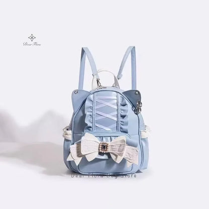 Cat Ear Backpack for Women – Lolita Lace Bow Y2K Punk Knapsack