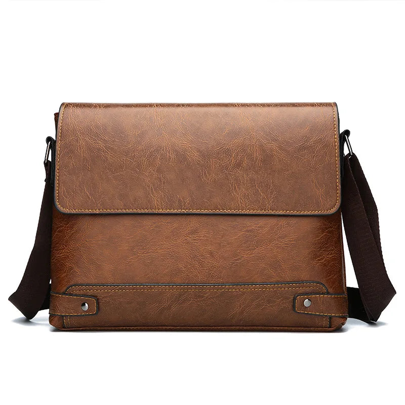 Men S Solid Color Retro Leather Shoulder Bag Casual Business Crossbody Bags Horizontal A4 Paper