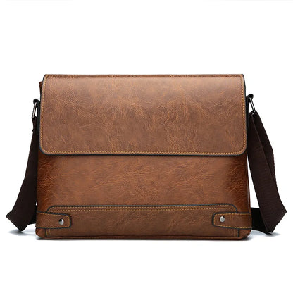 Men S Solid Color Retro Leather Shoulder Bag Casual Business Crossbody Bags Horizontal A4 Paper