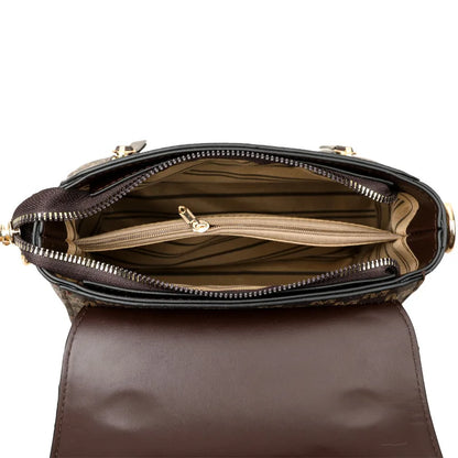 PU Leather Handbag – Vintage Monogram Shoulder Bag with Gold M Logo