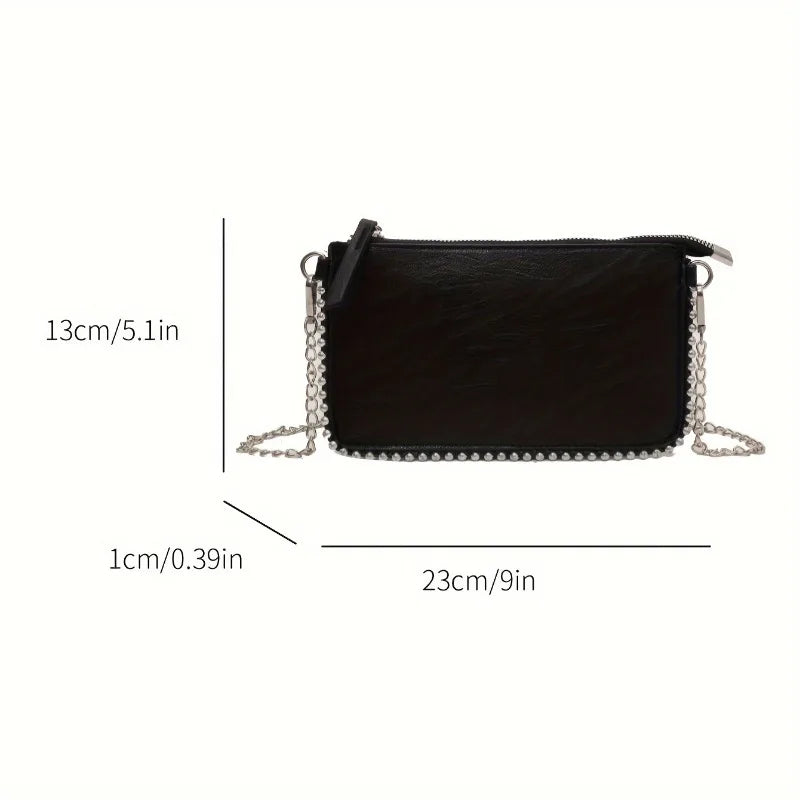 Faux Leather Crossbody Clutch Bag with Silver Chain Strap