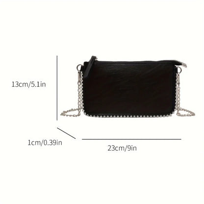 Faux Leather Crossbody Clutch Bag with Silver Chain Strap