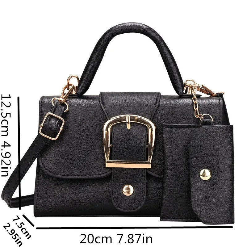 Buckle Flap Handbag – Women's Crossbody Bag & Wallet Set