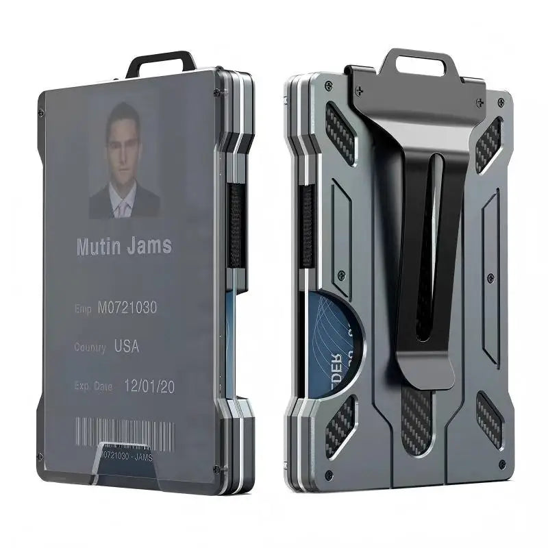 Homefish Slim Metal Wallet Men Rfid Blocking Money Clip Clear Id Window Carbon Fiber Texture Travel