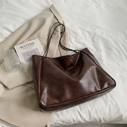 Large Leather Tote Bag for Women – Soft Shoulder Bag for Work & Travel