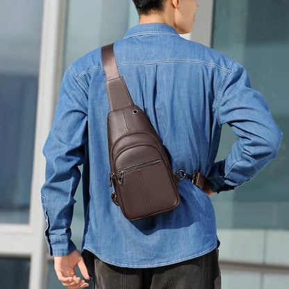 Men S Chest Bag Cowhine Simple Casual One Shoulder Sling Man Portable Diagonal Cross Backpack