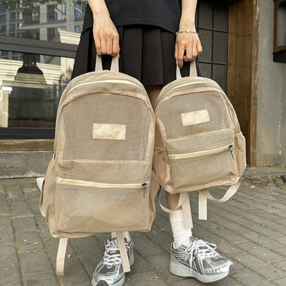 Lightweight Foldable Mesh Backpack Durable Wear Resistant Beach Knapsack Multi Pockets School Gym