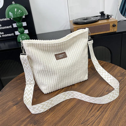 Corduroy Crossbody Bag with Wide Boho Strap