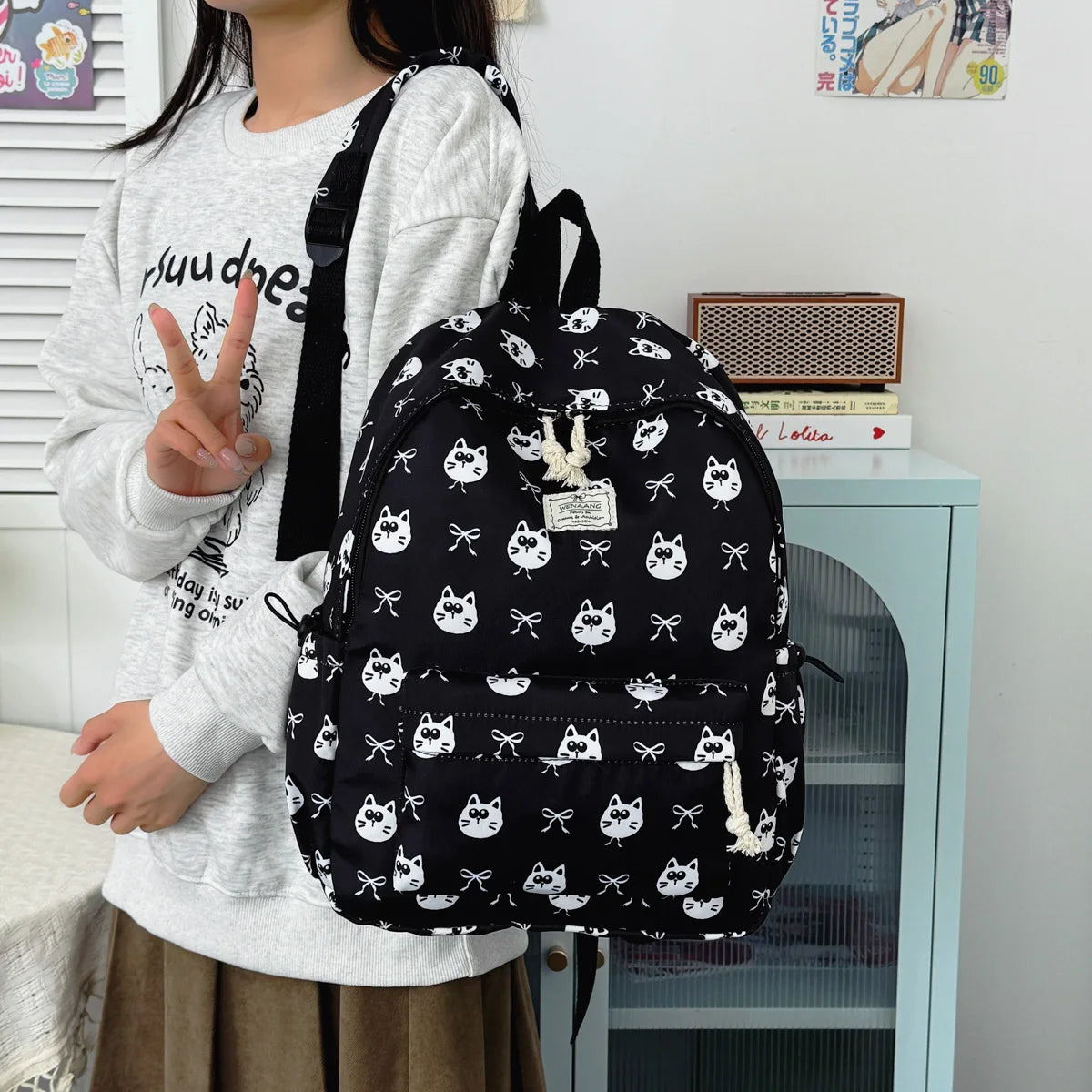Sweet Cool Cartoon Animal Pattern Girl Backpack Lightweight Nylon Large Capacity Multifunctional