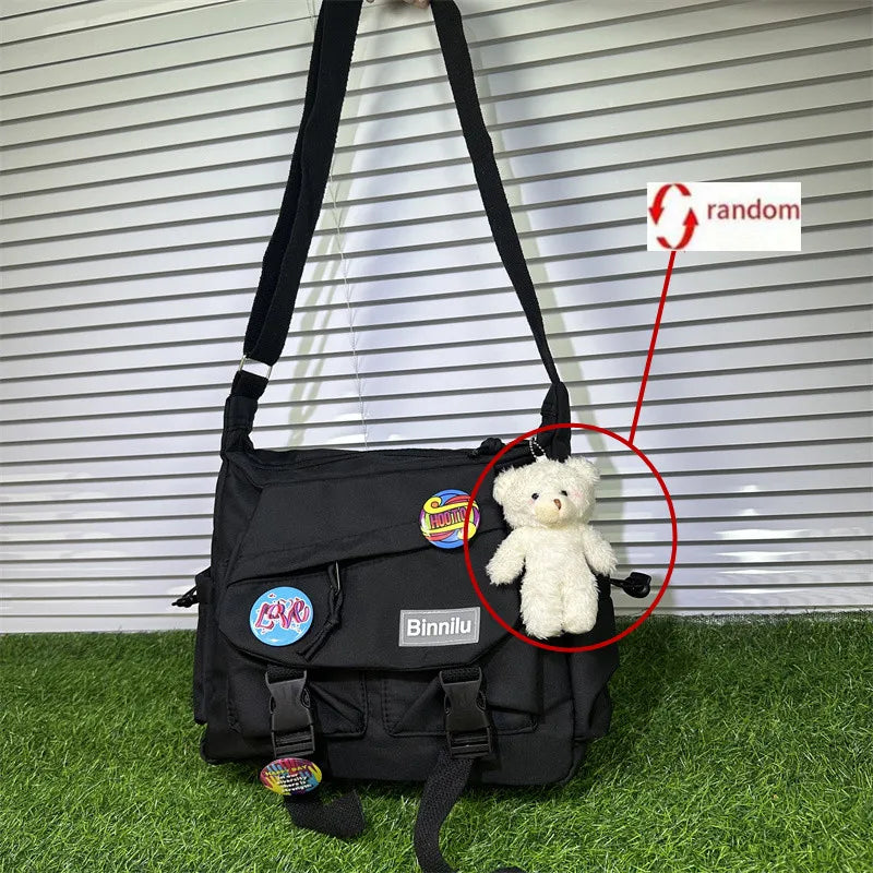 Men's Crossbody Shoulder Bag with Badge Bear Charm – School & Travel