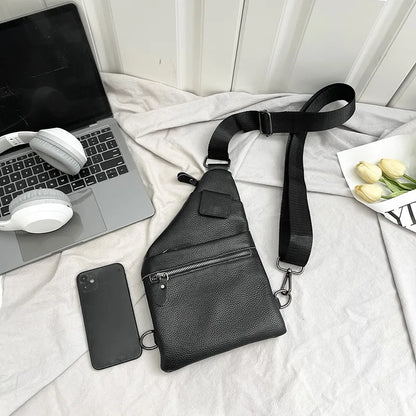 Men S Cowhide Chest Bag Multi-Layered Business Irregular-Shaped Crossbody Bag Genuine Leather Men S