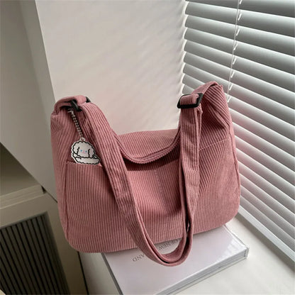 Corduroy Shoulder Bag – Casual Dumpling Tote for Students & Everyday Use
