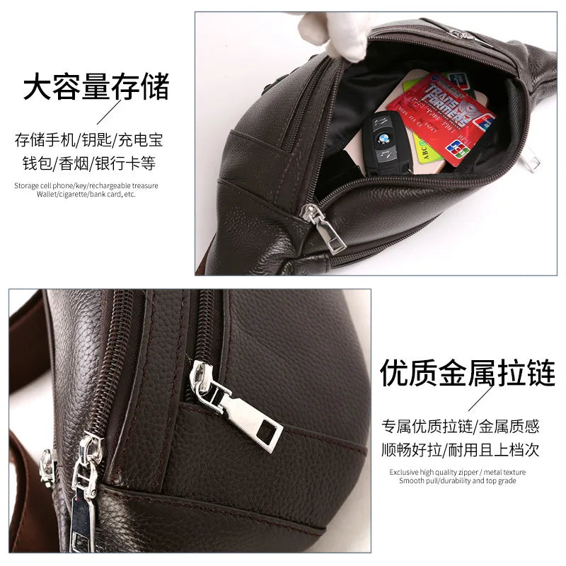 Men S Body Crossbody Bag Head Layer Cowhine Commuting Mobile Phone Storage Large Capacity Chest