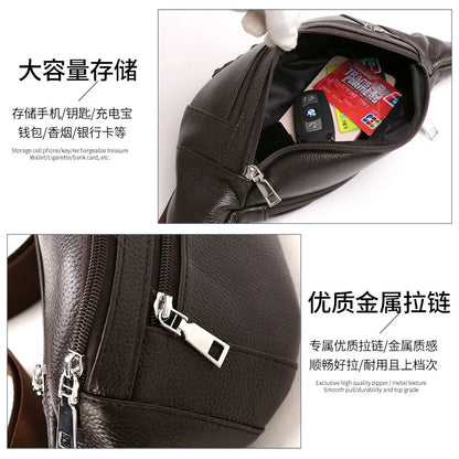 Men S Body Crossbody Bag Head Layer Cowhine Commuting Mobile Phone Storage Large Capacity Chest