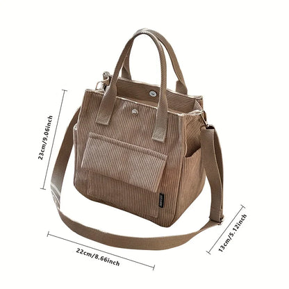 Washable Corduroy Tote Bag with Multiple Pockets