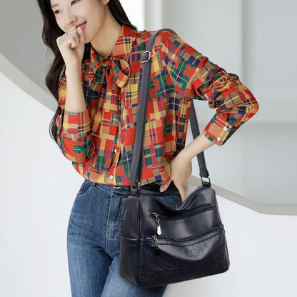 Embossed Floral Crossbody Bag for Women – Multi-Pocket